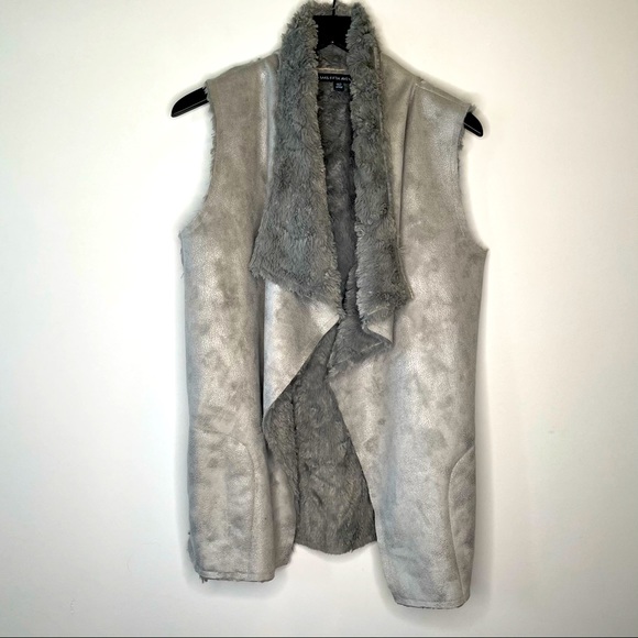 Saks Fifth Avenue Black Label Jackets & Blazers - SAKS FIFTH AVENUE Gray Faux Suede Fur Lined Vest XS